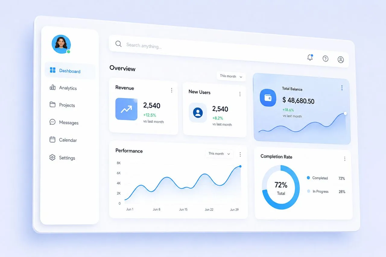 Clean application interface animation