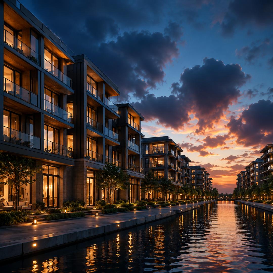 Cinematic architectural visualisation at dusk