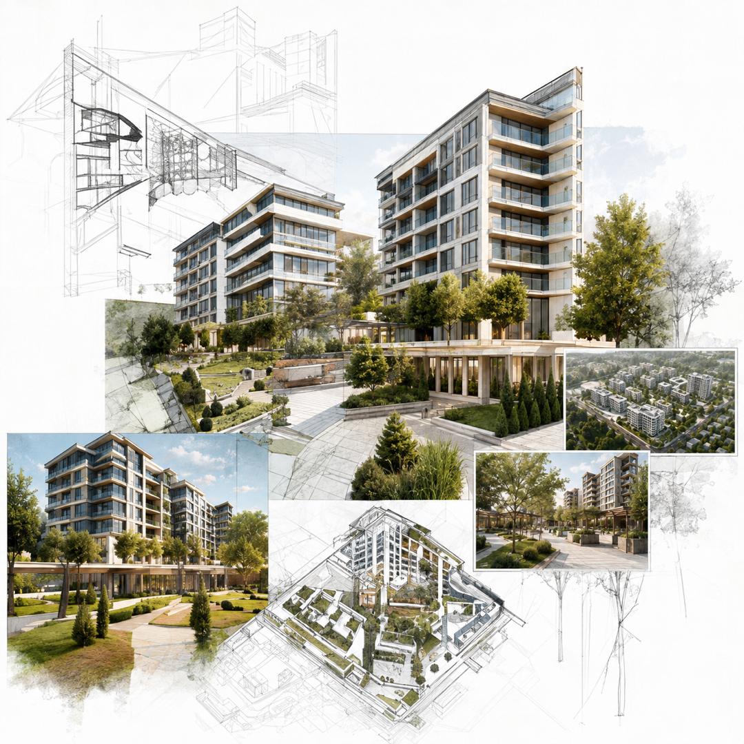 Mixed-media architectural presentation