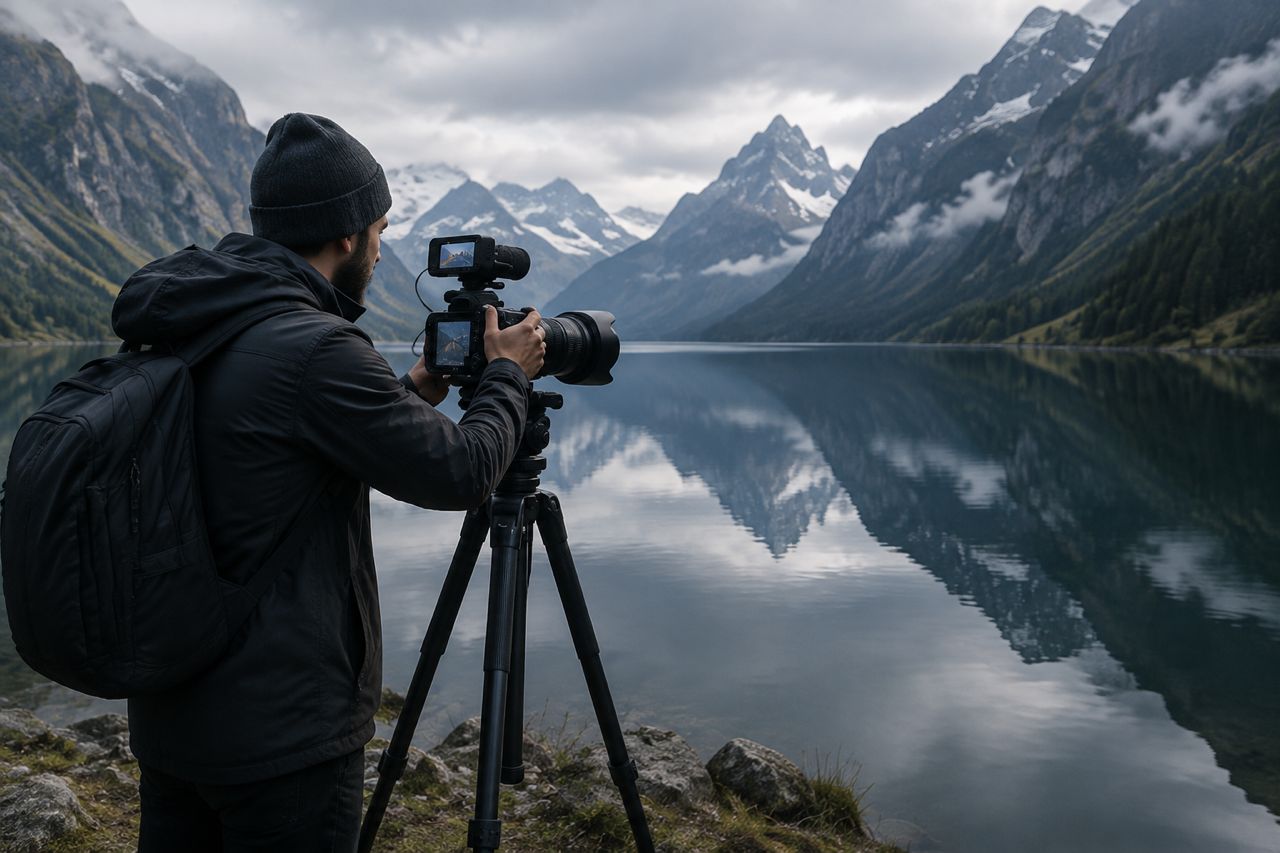 Documentary filmmaker recording an outdoor story